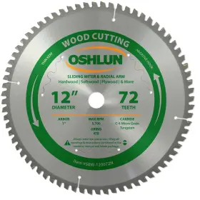 Sbw120072n Oshlun 753182911700 12inch 72 Tooth Negative Hook Thin Kerf Finishing Atb Saw Blade With