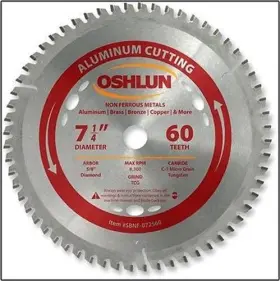 Oshlun 789611007720 7-1/4 Inch 60t Carbide Tip Aluminum Cutting Saw Blade