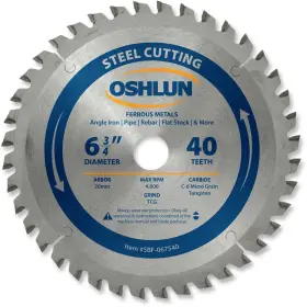 Oshlun 892592001172 Sbf-067540 6-3/4-inch 40 Tooth Tcg Saw Blade With 20mm Arbor For Mild Steel A