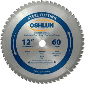 Sbf-120060 Oshlun 892592001240 12-inch 60 Tooth Tcg Saw Blade With 1-inch Arbor For Mild Steel An