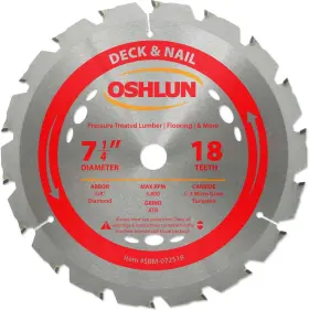 Sbm-072518 Oshlun 892592001288 7-1/4-inch 18 Tooth Atb Deck And Nail Saw Blade With 5/8- Inch