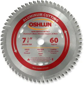 Sbnf-072560 Oshlun 892592001301 7-1/4-inch 60 Tooth Tcg Saw Blade With 5/8-inch Arbor Diamond Kn