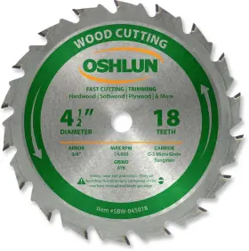 Sbw-045018 Oshlun 892592001370 4-1/2-inch 18 Tooth Atb Fast Cutting And Trimming Saw Blade With 3