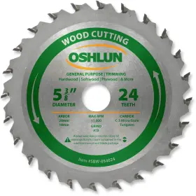 Sbw-054024 Oshlun 892592001387 5-3/8-inch 24 Tooth Atb General Purpose And Trimming Saw Blade Wit