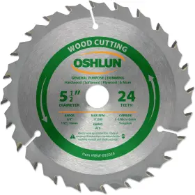 Oshlun 892592001394 Sbw-055024 5-1/2-inch 24 Tooth Atb General Purpose And Trimming Saw Blade Wit