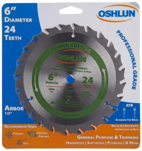 Sbw-060024 Oshlun 892592001400 6-inch 24 Tooth Atb General Purpose And Trimming Saw Blade With 1/