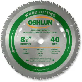 Sbw-082540 Oshlun 892592001486 8-1/4-inch 40 Tooth Atb Finishing And Framing Saw Blade With 5/8-i
