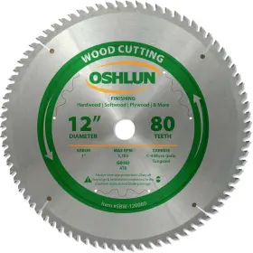 Sbw120080 Oshlun 892592001578 12inch 80 Tooth Atb Finishing Saw Blade With 1inch Arbor