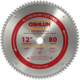 Sbnf120080 Oshlun 892592001837 12inch 80 Tooth Tcg Saw Blade With 1inch Arbor For Aluminum And Non F