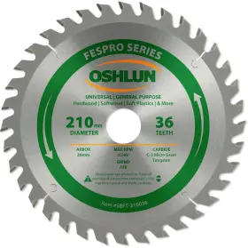 Sbft-210036 Oshlun 892592001851 210mm 36 Tooth Fespro General Purpose Atb Saw Blade With 30mm Arb