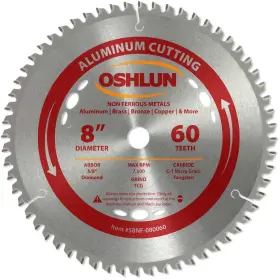 Sbnf-080060 Oshlun B002pmv4vu 8 Inch 60t Tcg Saw Blade Aluminum Non-ferrous Metals