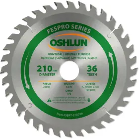 Sbft-210036 Oshlun B0030ggfs2 210mm 36t Fespro Atb Saw Blade For Festool Ts 75 Eq