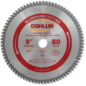 Sbnf-090080 Oshlun B003xredxw 9-inch 80 Tooth Tcg Saw Blade 1-inch Arbor For Aluminum And