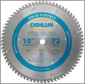 Osh-sbss-100072 Oshlun 10 Inch 72t Carbide Tip Corian Solid Surface Saw Blade