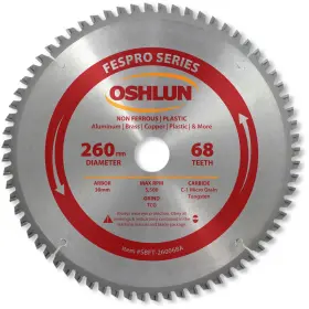 Sbft-260068a Oshlun 260mm 68 Tooth Fespro Non Ferrous Tcg Saw Blade With 30mm Arbor