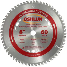 Sbnf-080060 Oshlun 8-inch 60 Tooth Tcg Saw Blade With 5/8-inch Arbor Diamond