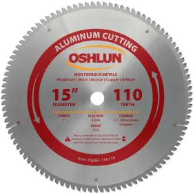 Sbnf-150110 Oshlun Sbnf150110 15inch 110 Tooth Tcg Saw Blade With 1inch Arbor For Aluminum And Non