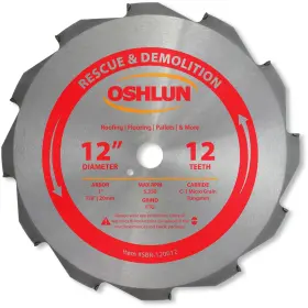 Sbr-120012 Oshlun 12-inch 12 Tooth Ftg Saw Blade With 1-inch Arbor 7/8-inch And 20m