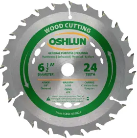 Sbw-065024 Oshlun 6-1/2-inch 24 Tooth Atb General Purpose And Framing Saw Blade With