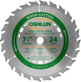 Sbw-072524-b10 Oshlun Sbw-072524 7-1/4-inch 24 Tooth Atb General Purpose And Framing Saw Blade With