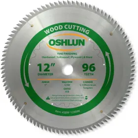 Sbw-120096 Oshlun 12-inch 96 Tooth Atb Fine Finishing Saw Blade With 1-inch A