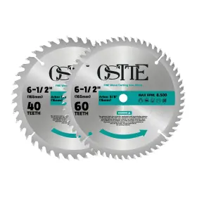 2jp-6.5-40 Ostte 2jp-6.5-40&60 3 Discos De Sierra 6 1/2 Pulgadas 40 Y 60 Dientes Set Para Cortar Madera Pvc