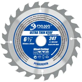 Py1652024td Paya Tools 6-1/2-inch 24-tooth Circular Saw Blade 0.059 Inch Ultra Thin Kerf 20mm Bor
