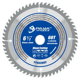 Py1652060t Paya Tools 6-1/2-inch 60-tooth Circular Saw Blade Tct Atb Framing 20mm Bore 16mm R