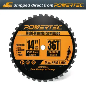 14013 Powertec 14 Inch Cold Saw Blade 36t 1 Arbor Multi-material - 1600 Max Rpm