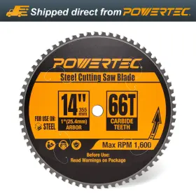 14014 Powertec 14 Inch Cold Saw Blade 66t 1 Arbor Steel Cutting - 1600 Rpm