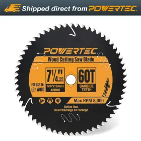 14016 Powertec 7-1/4 Inch Circular Saw Blade 60t 5/8 Apowerrbor Atb Carbide Teeth
