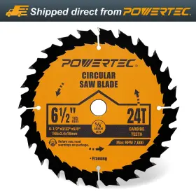 14024 Powertec 6-1/2 Inch Circular Saw Blade 5/8 Arbor 3/32 Kerf 24-tooth