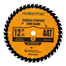 Powertec 705353506987 12 Inch X 44-tooth 1 Arbor Circular Saw Blades Table And Miter Blad