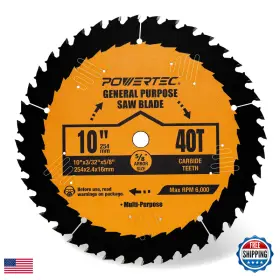 B0fskb282x Powertec 10 Multi-purpose Saw Blade 5/8 Arbor 3/32 Kerf 40-tooth Carbide-tipped