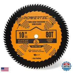 B0fskcs8yp Powertec 10 Thin-kerf Finishing Saw Blade 5/8 Arbor 3/32 Kerf 80-tooth