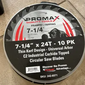 07-72024 Promax 9 Pack Circular Saw Blade Universal Arbor Carbide Tipped 7 1/4 Inch X 24 T