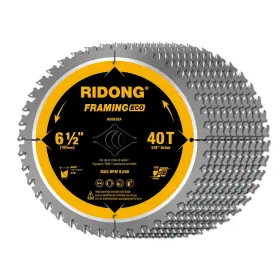 Ridong 752692451843 6-1/2 Inch 40 Tooth Circular Saw Blade With 5/8 Arbor Atb Finishi