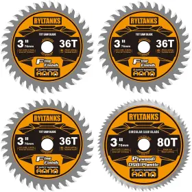 Rex-3-4 Ryltanks 3 Inch Circular Saw Blades 36t Tct Tungsten Carbide Tipped And 80t With 3/8
