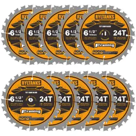 Ryltanks Rex-6-10 6-1/2 Inch Circular Saw Blade 24t For Framing With 5/8 Arbor Fast Wood Cut
