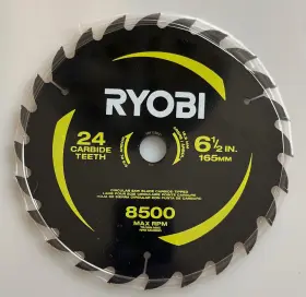 Ryobi 033287209750 6-1/2 In 24 Carbide Teeth Thin Kerf Circular Saw Blade - New