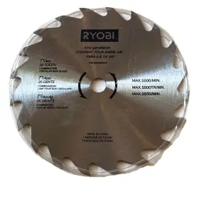 681157001 Ryobi 7 1/4 Inch 20 Tooth Circular Saw Blade 5/8 Arbor