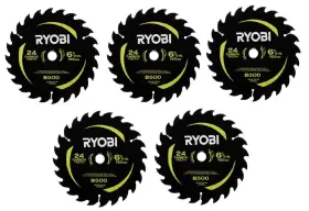A066102 Ryobi 6-1/2 Inch 24 Carbide Teeth Thin Kerf Circular Saw Blade 5 Pack