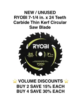 A067501 Ryobi New Circular Saw Blade 7-1/4 Inch X 24 Teeth Carbide Thin Kerf 1-piece