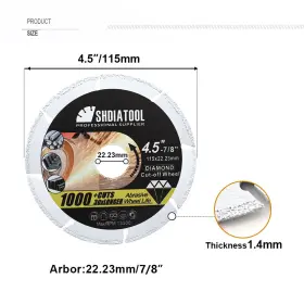 A818 Shdiatool Diamond Blade 3/4.5ftft Cutting Wheel Cut Off Stainless Steel Metal Angle Grinder
