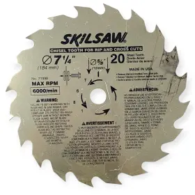 71998 Skilsaw Skil 7-1/4 Rip Cross Cut Circular Saw Blade 20 Tooth Made In Usa