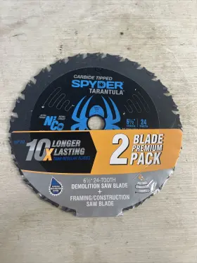 13061 Spyder Tarantula 2 Pack 6 1/2 In Carbide Steel Circular Saw Blade 24 Tooth 10x