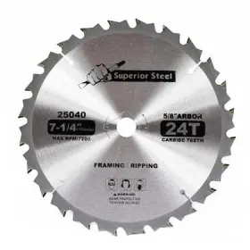 25040 Superior Steel 7-1/4-inch 24-tooth Carbide Tipped 5/8-inch Arbor Framing
