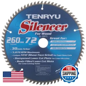 Tenryu B073d4v5zt Silencer Series Steel Arbor Blade 10.23 Inches 72 Tooth