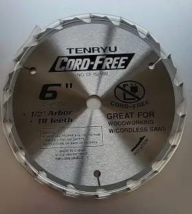 No.cf-15218 Tenryu Cf15218w Cord Free 6 Inch Diameter Saw Blade 1/2 Arbor 18 Teeth