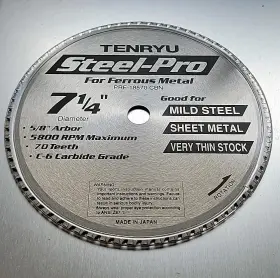 Prf-18570 Tenryu Steel Pro Saw Blade Cbn 5/8 Arbor 7.25 Dia. 70 Teeth 5800rpm